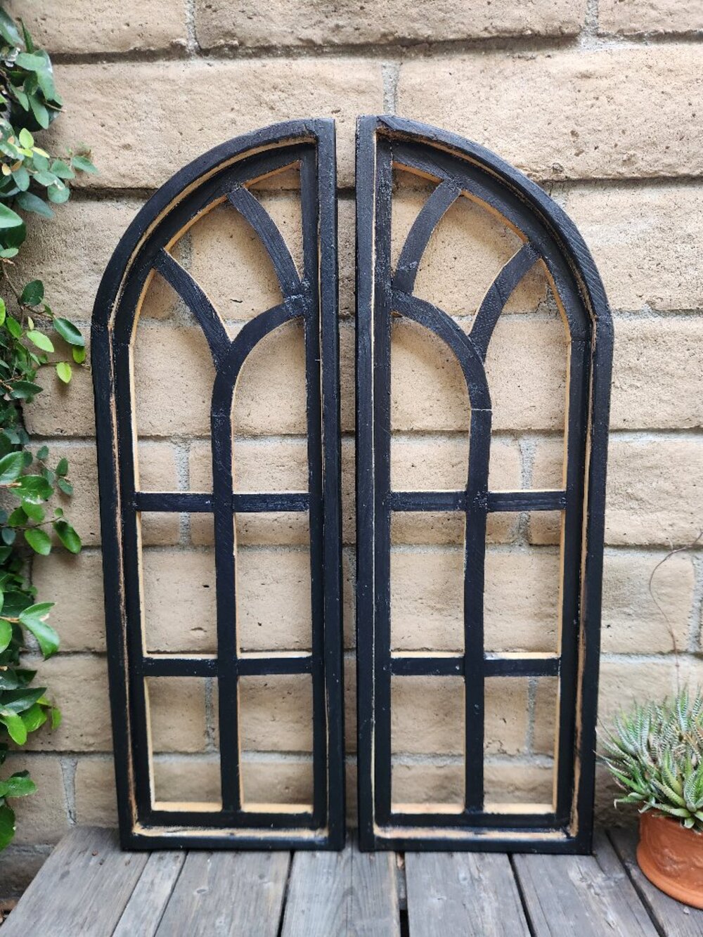 Set of 2, 36" H Arch Wood Frame Black Shabby Chic Wall Decor
